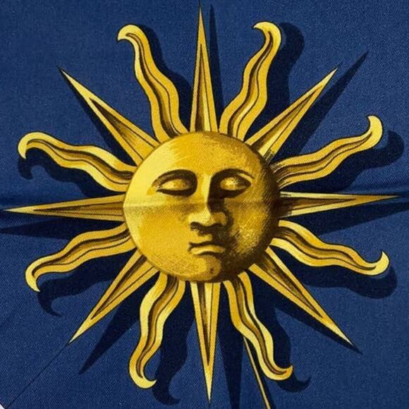 Vintage Hermès silk scarf Dies Et Hore Horoscope By Facconet Navy Blue Gold - Picture 8 of 15